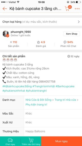 Kệ bánh cupcake 3 tầng chấm bi
