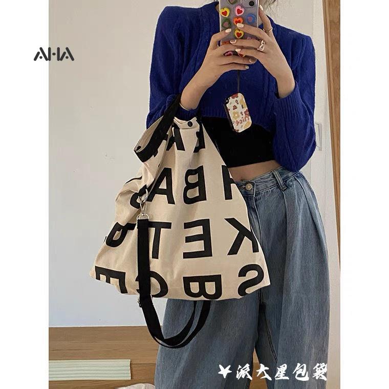 Túi Xách Canvas In Chữ Phong Cách Hàn Quốc Thời Trang Cho Nữ