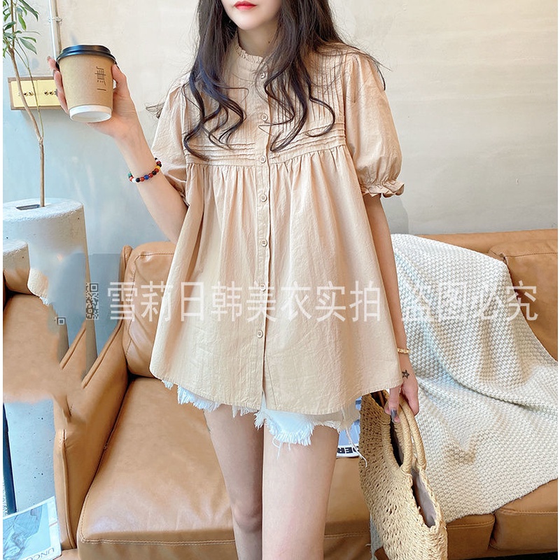 Áo Sơ Mi Dáng Rộng Xếp Ly Màu Sắc Ngọt Ngào Phong Cách Hàn Quốc Cho Nữ