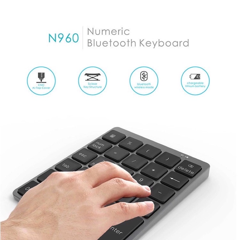 Bàn phím kế toán N960 28 phím. Kết nối Bluetooth. Pin sạc.