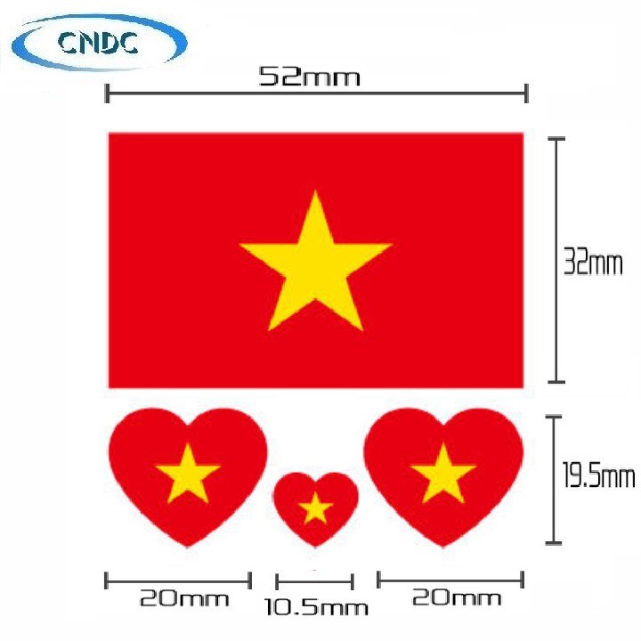 Combo 10 miếng Hình xăm dán lá cờ cổ vũ đội tuyển bóng đá Việt Nam (Tặng kèm 1 miếng lá cờ Hàn Quốc).