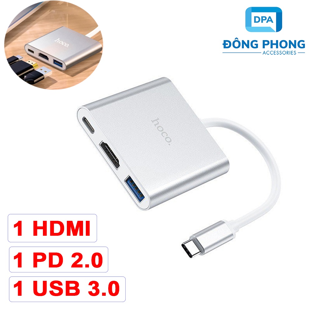 Hub Chuyển Cổng Type C Ra USB 3.0 , HDMI &amp; PD 2.0 Hoco HB14 Chính Hãng