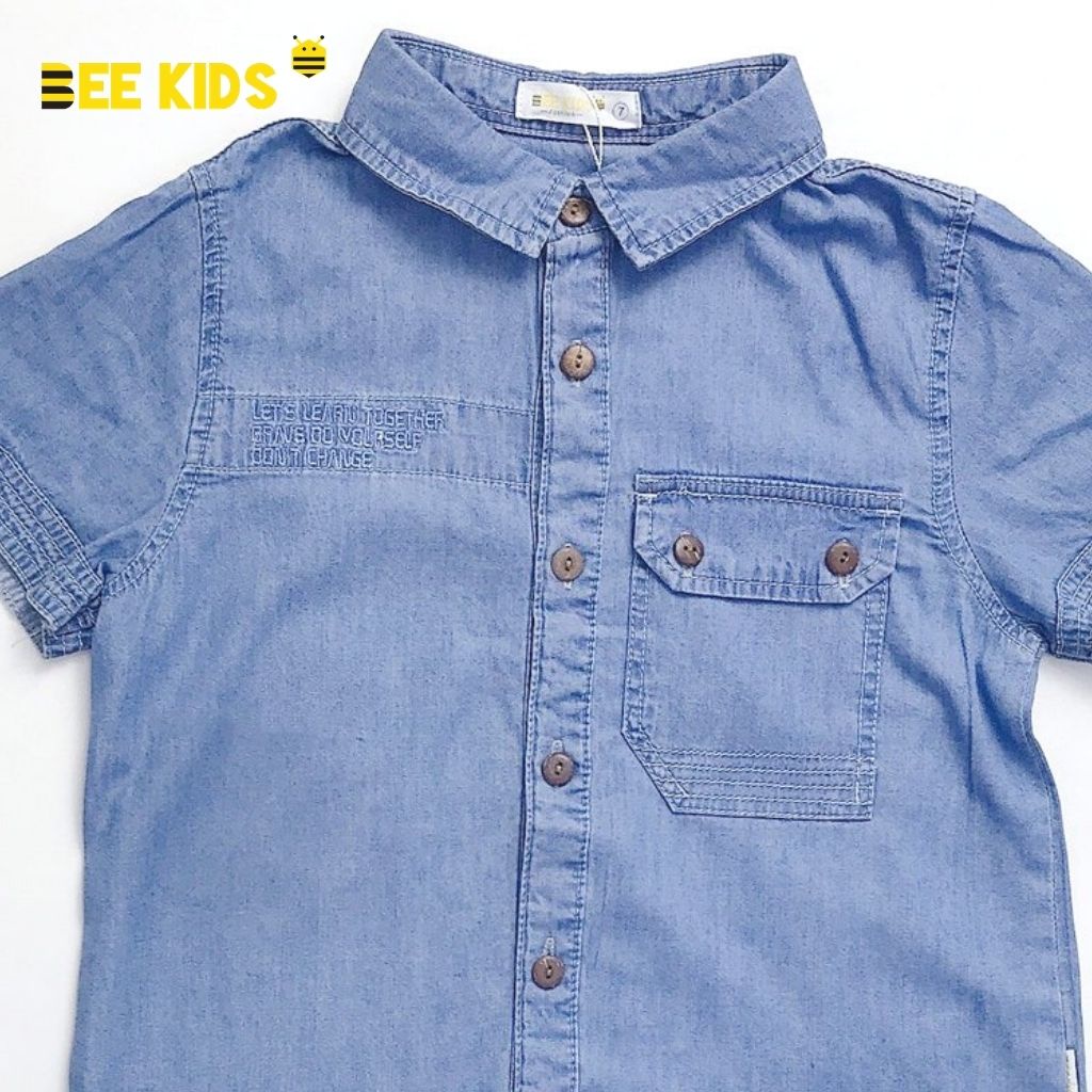 Áo Sơ Mi Bò Trơn Cho Bé Trai Bee Kids Mềm Mại Túi Trước Ngực Cài Cúc Thời Trang (7 - 12 Tuổi) 8AJ01672CX