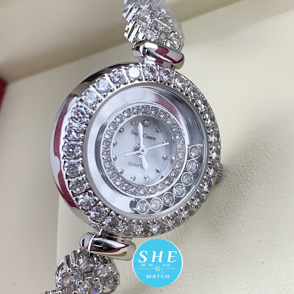 Đồng hồ nữ ROYAL CROWN Đồng hồ pin máy nhật mặt trắng đính đá ĐẲNG CẤP QUÝ PHÁI size 32mm