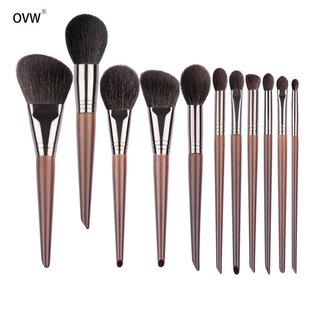 Bộ 11 cọ trang điểm OVW XQ123457810111219 bằng lông dê chuyên nghiệp kèm túi đựng