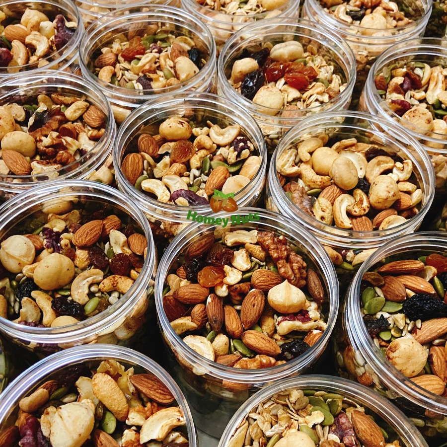 Ngũ cốc nguyên hạt, Granola Mix Nuts có yến mạch không đường, eat clean, healthy, mix hạt dinh dưỡng bà bầu Homey Nuts