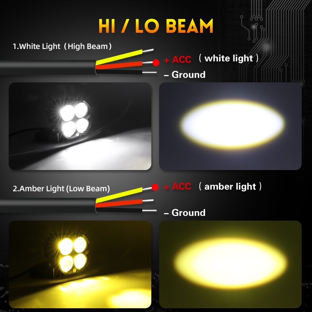 Đèn Pha Led Chiếu Sáng Hình Vuông Màu Vàng/Trắng 3 Inch Dành Cho Xe Hơi 4x4 Offroad