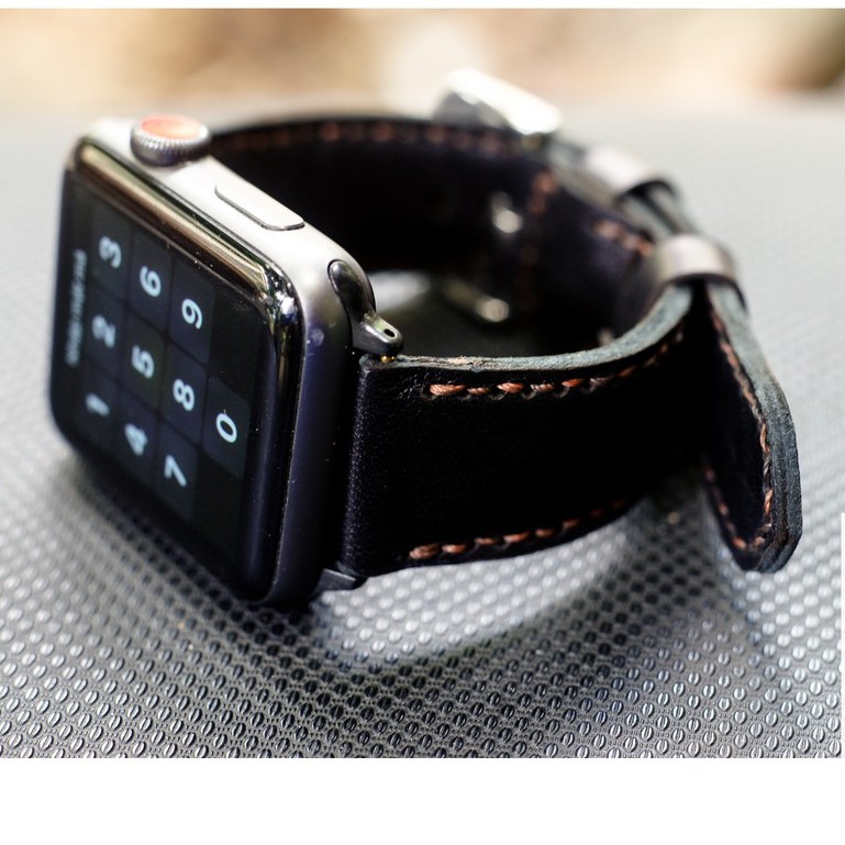 Dây apple watch da dê đen handmade bền chắc cực đẹp by RAM Leather classic 1997 - tặng khóa chốt và adapter