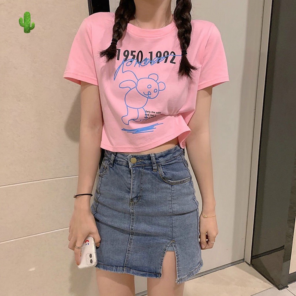 Áo thun croptop tay ngắn cổ tròn in chữ năm 92 cá tính đủ màu pc