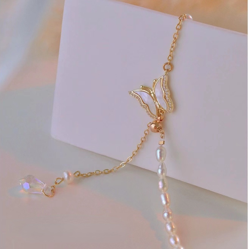 Dây Chuyền Mặt Hình Bướm Đính Ngọc Trai Thời Trang Cao Cấp
