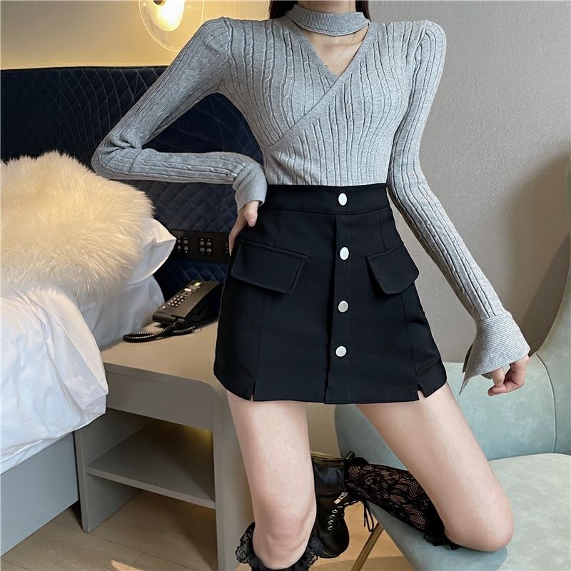 Quần Giả Váy Nữ 4 Khuy Cúc Dọc Kèm 2 Túi Giả Cạnh Sườn - Quần Short Nữ Ngắn Cạp Cao Chất Tuyết Mưa Dày Dặn