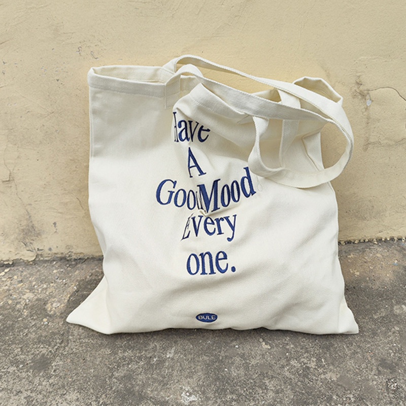 Youyo Túi Xách Tote Canvas Cỡ Lớn Thêu Chữ Màu Xanh Dương Cho Nữ Sinh Nhật Bạn Bè