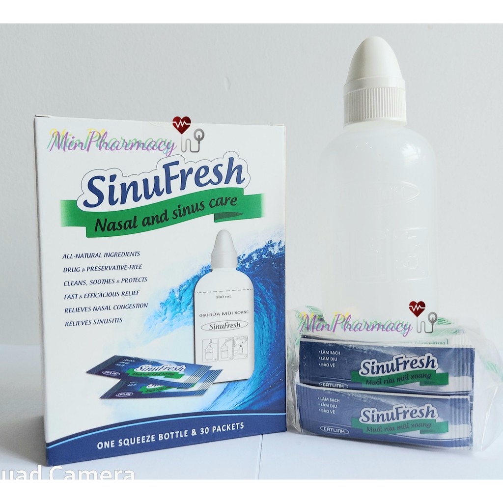 [ Tặng Kèm Muối BBM Súc Họng ] Bình Rửa Mũi Xoang Cát Linh SinuFresh + 30 Gói Muối