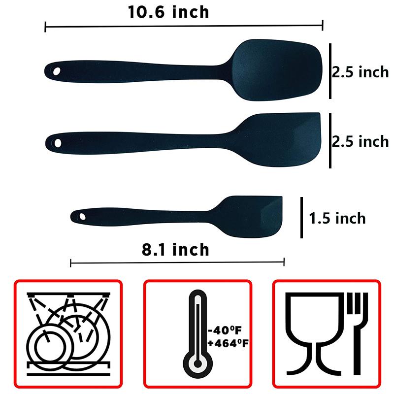 JOSMOMO 3 cái / bộ thìa silicone, bộ đồ dùng nhà bếp, thiết kế liền mạch One Piece, thìa cao su chống dính để nấu ăn, nướng và trộn (Đen)