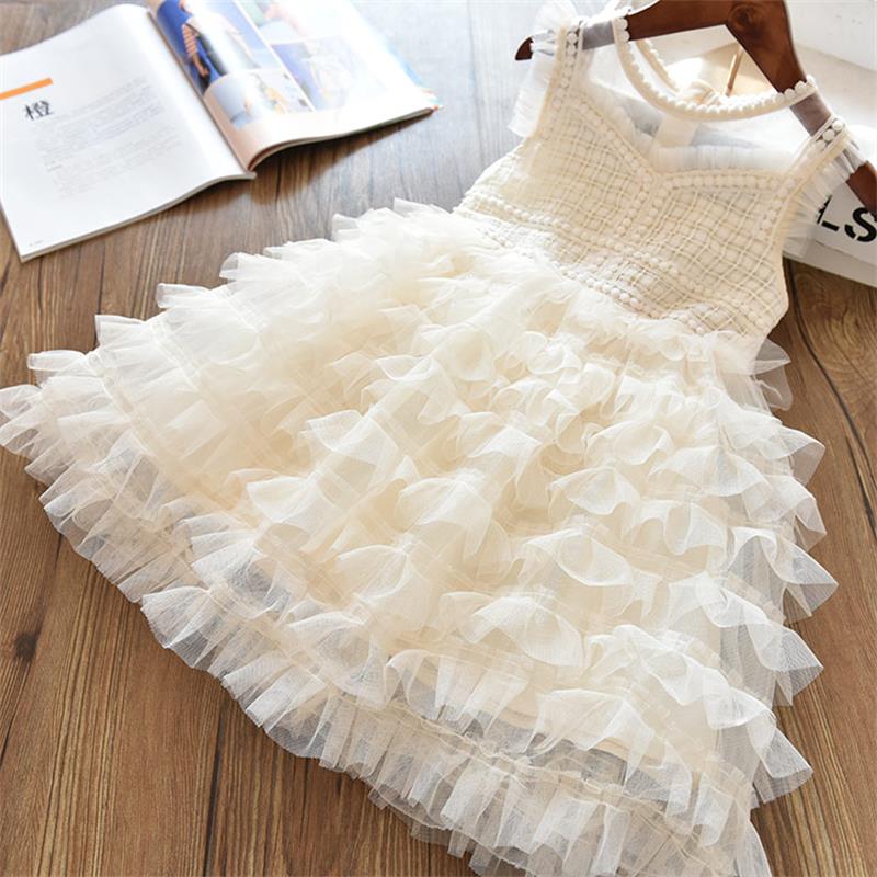 Cô gái thanh lịch Thường không tay Váy lưới sọc bánh váy lưới thêu công chúa Váy công chúa cho bé gái 3-8Y