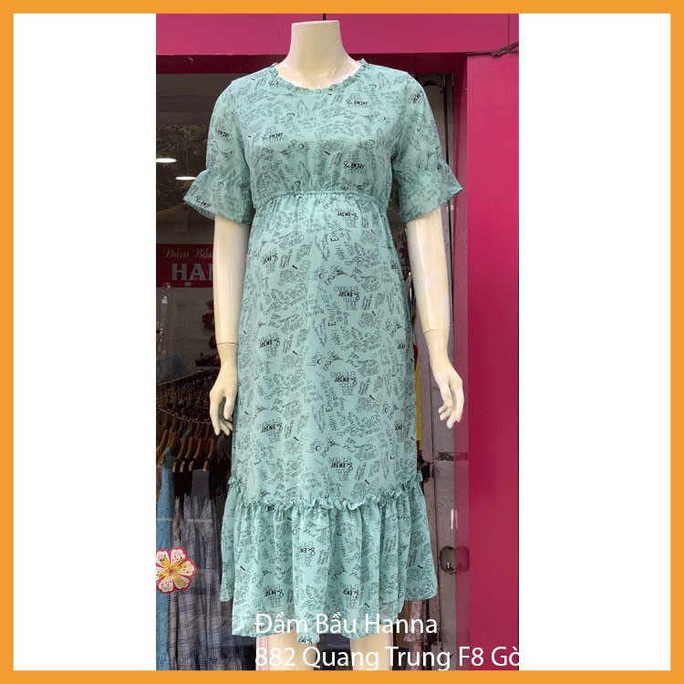 [HANNA] Đầm bầu công sở fom dài voan 2 lớp thoáng mát mùa hè không nhăn có 2 túi bên sườn có size 80kg