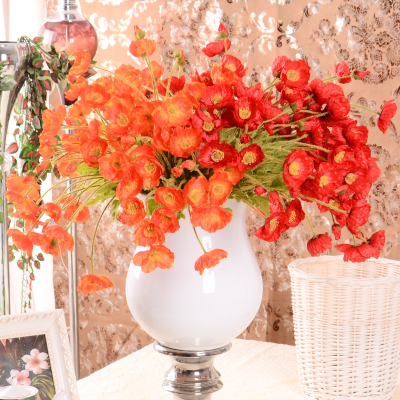 Bó hoa anh túc nhân tạo 4 nhánh trang trí nhà cửa / sân vườn / bữa tiệc / đám cưới