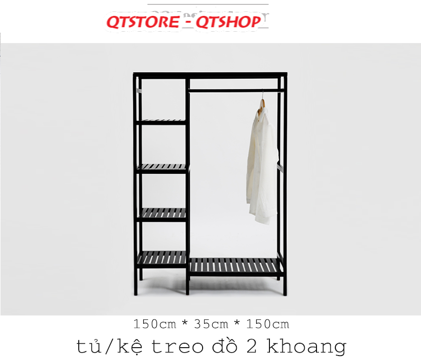 Tủ treo đồ 2 khoang - sơn PU màu đen 3 lớp - tiêu chuẩn xuất khẩu - 9xdesigndecor