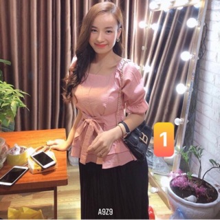 Áo sơ mi bánh bèo nơ eo sang chảnh