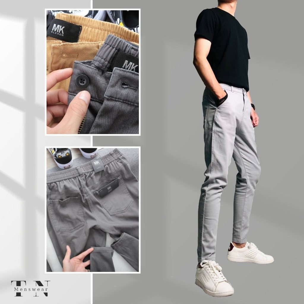 Quần Kaki Nam Ống Suông Thiết Kế Lưng Thun Co Giãn Dáng Công Sở Trẻ Trung Cao Cấp, 4 Màu: Đen, Xám, Be Vàng, Ghi