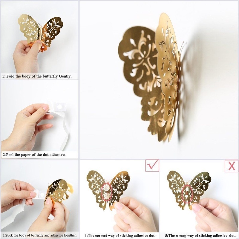 Bộ 12 Miếng Dán Tường Trang Trí Hình Bướm 3D DIY