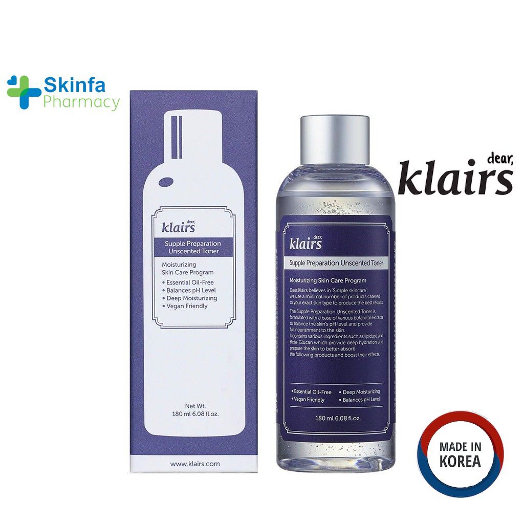 Toner Klairs Supple Preparation Unscented - Nước Hoa Hồng Klairs Không Mùi Dưỡng Ẩm - 180ml - Skinfa.