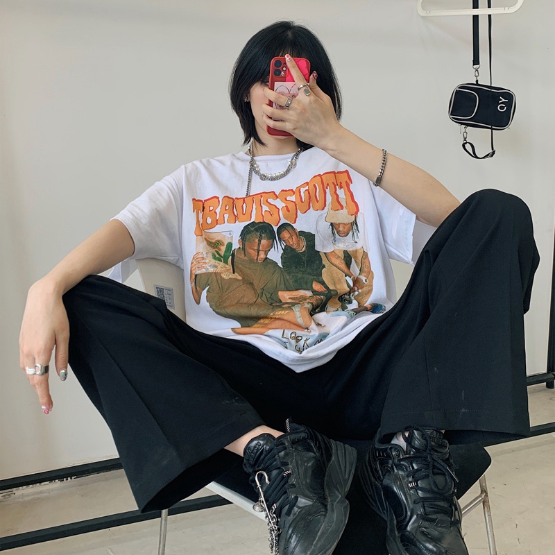 Xiaozhainv Áo Thun Tay Ngắn Cổ Tròn Dáng Rộng In Hình Thời Trang Vintage Hàn Quốc Dành Cho Nữ