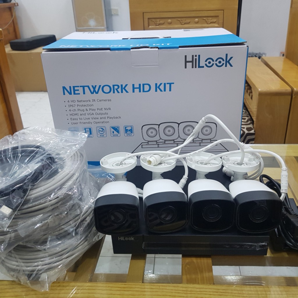 Bộ KIT POE camera IP HILOOK IK-4042BH-MH/P - Gồm 1 đầu thu 4 cổng Poe và 4 mắt thân - Hàng chính hãng