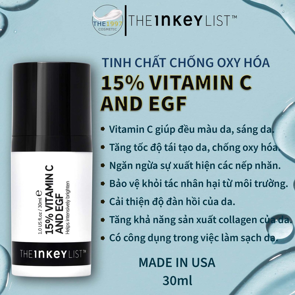 Tinh Chất The INKEY LIST 15% Vitamin C And EGF 30ml