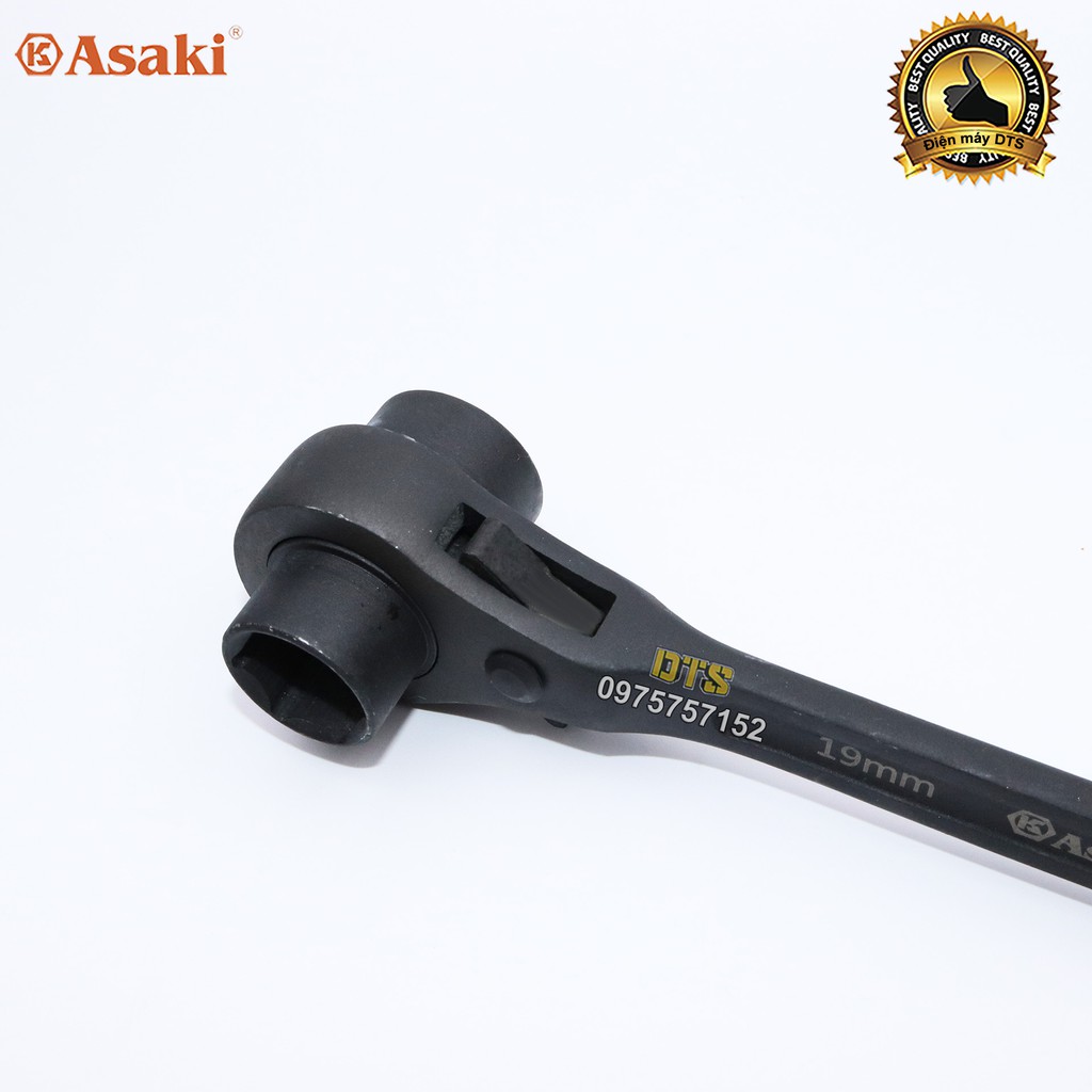 Cờ lê đuôi chuột cao cấp 19-22 mm Asaki AK-6451, cờ lê giàn giáo 2 đầu tự động thép Chrome Vanadium, công tắc đảo chiều