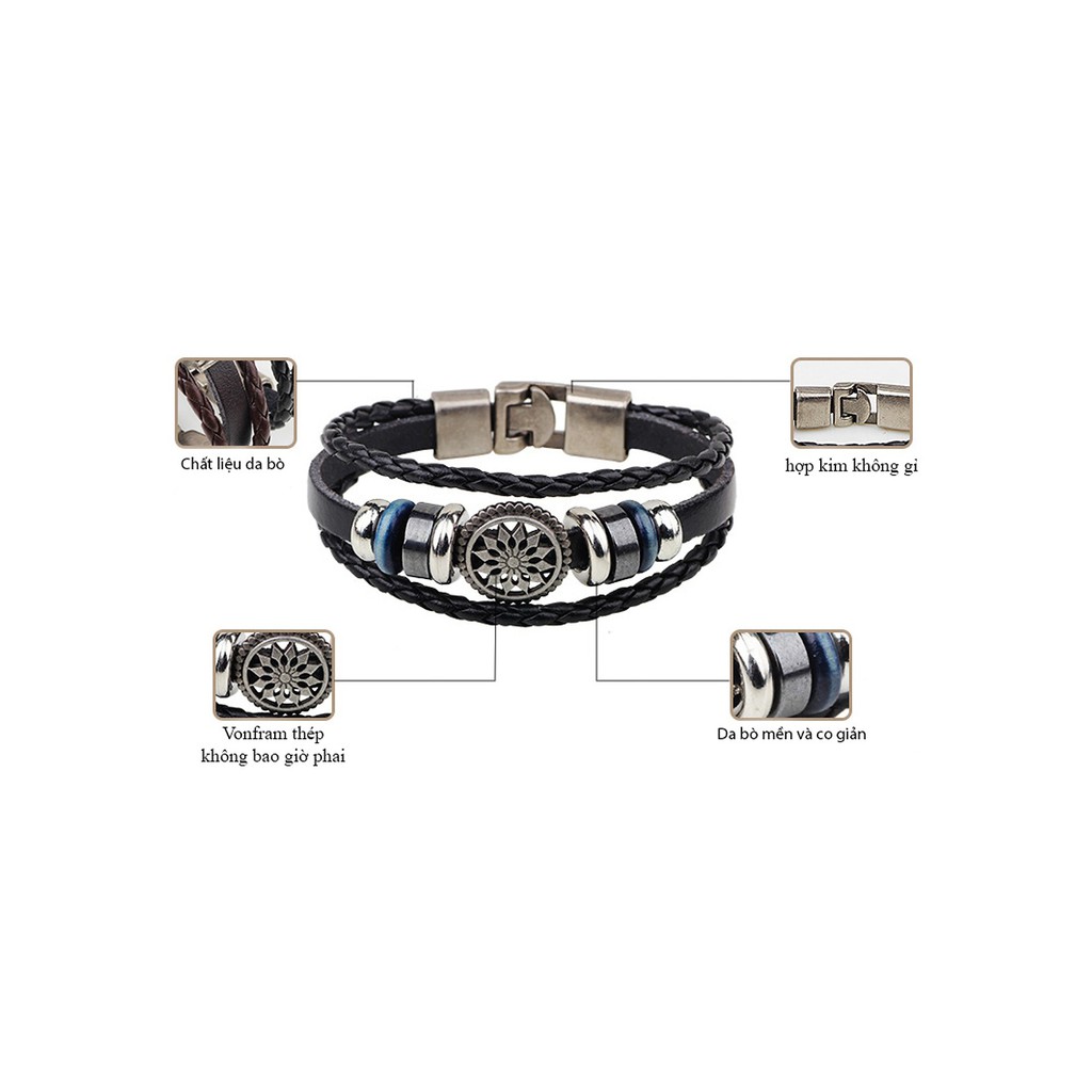 Vòng tay - Vòng Đeo Tay Da SAMVDT001 - Bảo Hành 12 Tháng Chính Hãng