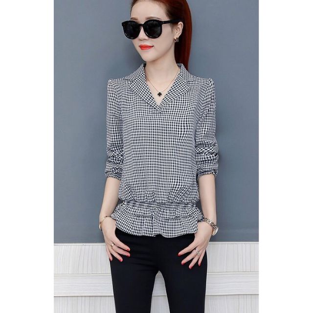 Áo sơ mi nữ bo lai cổ vest