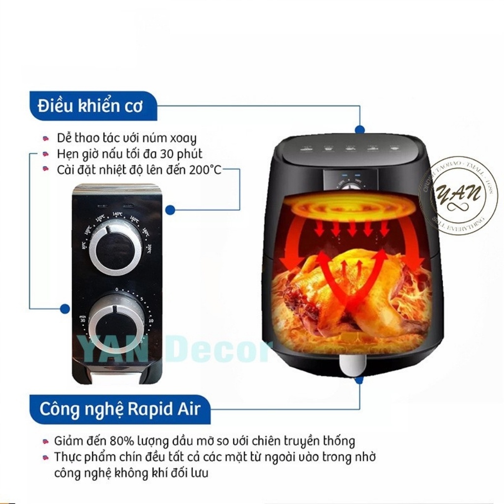 Nồi chiên không dầu dung tích 6 lít CAMEL Bảo hành 6 tháng - Tmart4.0