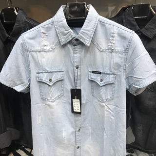 Áo bò/jean cộc tay xanh nam