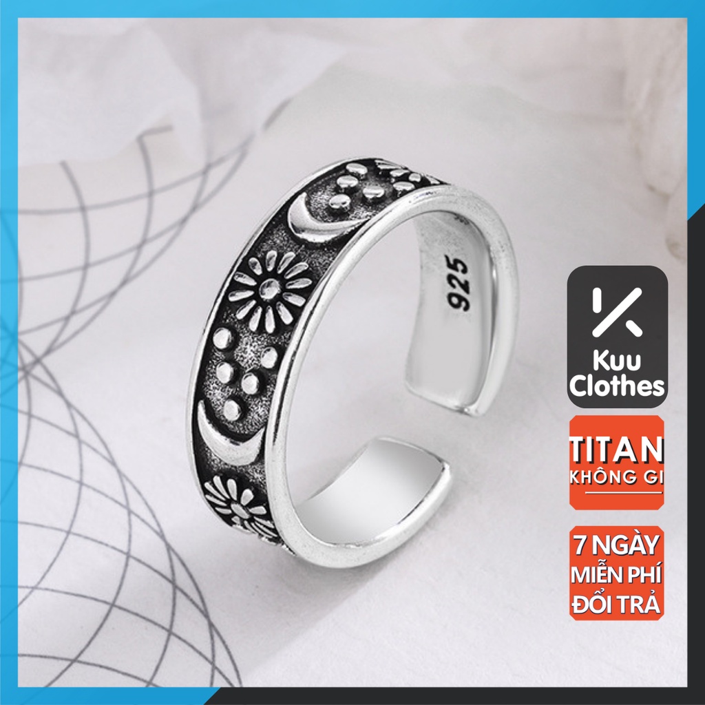 Nhẫn nam nữ tròn Unisex màu đen Thời trang Kuu Clothes chất liệu Titan đẹp đơn giản - Nhẫn Sun &amp; Moon