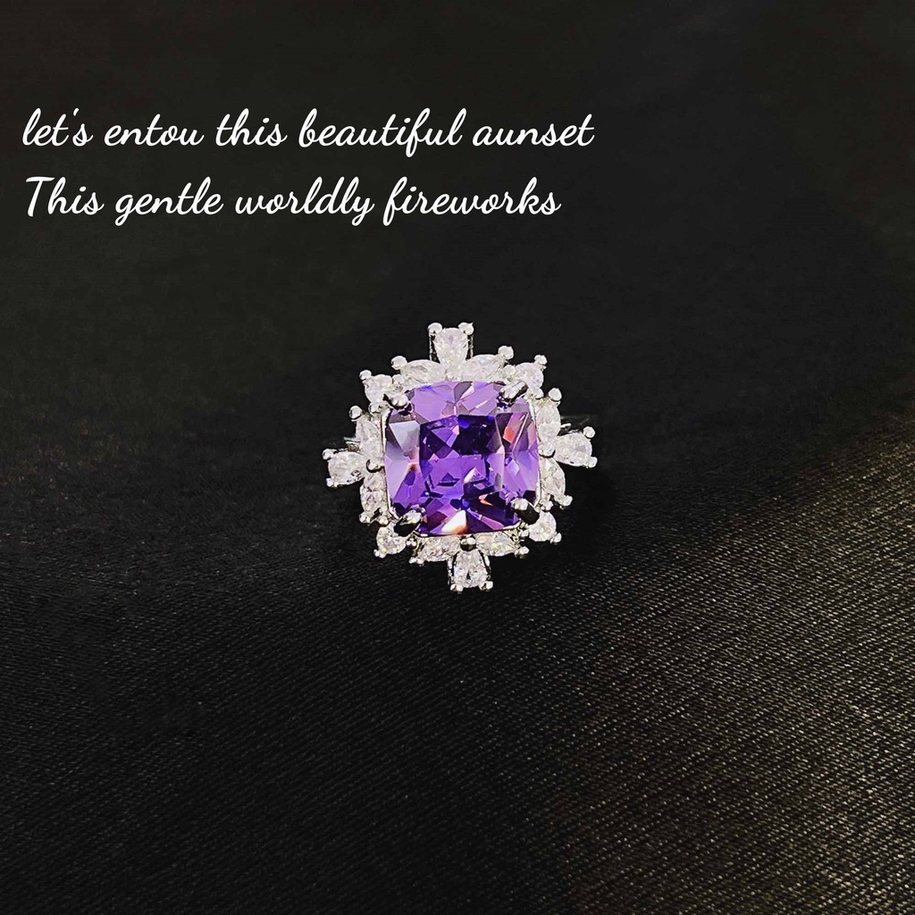 Bộ Vòng cổ + Bông Tai Đính Kim Cương Tím Hình Vuông Dạng Hở-JHS2-S