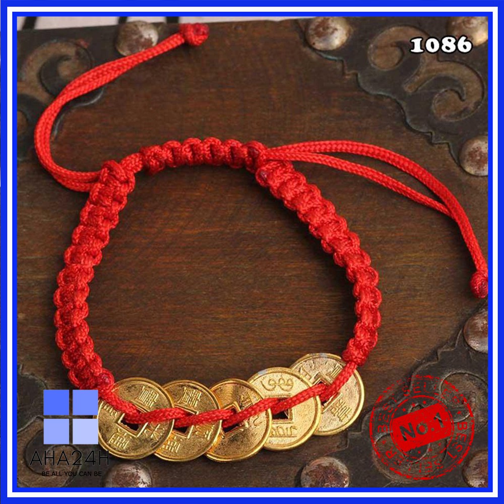VÒNG CHỈ ĐỎ MAY MẮN MIX 5 ĐỒNG XU AH1086