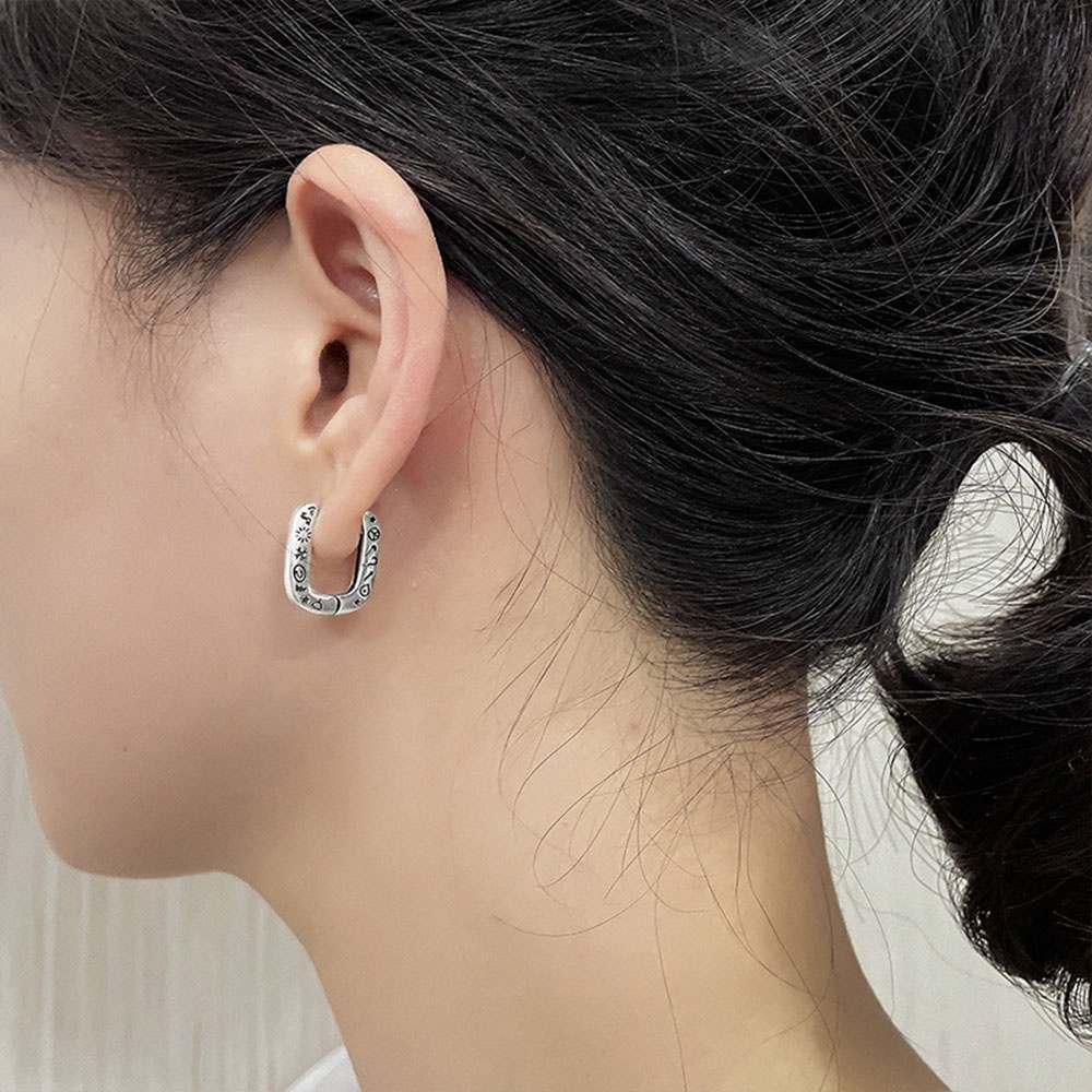 Khuyên Tai Bạc In Họa Tiết Graffiti Thời Trang Cho Nữ