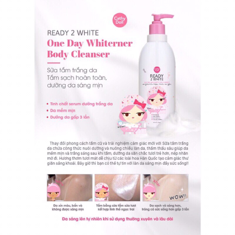 Sữa Tắm Trắng Da - Ready 2 White One Day Whitener Body Cleanser 450ml