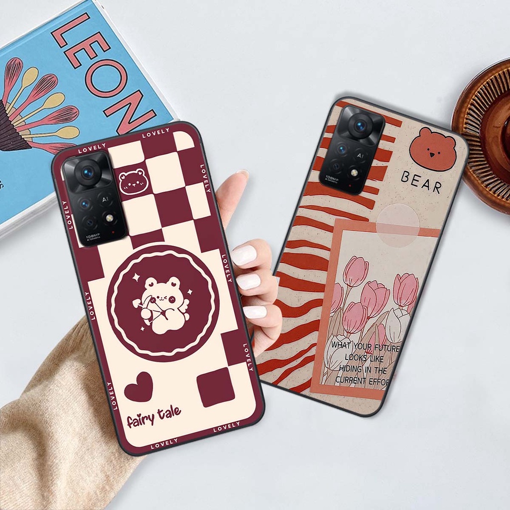 Ốp Xiaomi Redmi Note 11 4G / Note 11S / Note 11 Pro 5G gấu Bear rick caro vuông thời trang siêu đẹp