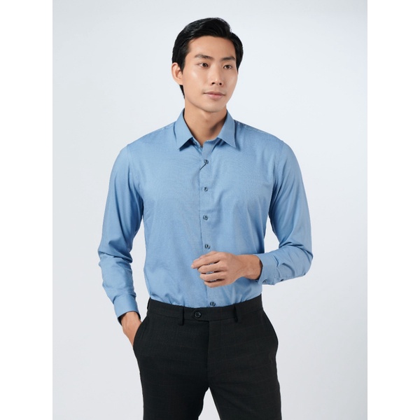 Áo sơ mi dài tay nam OWEN AR220948D công sở Vải Sợi Tre cao cấp Màu Dobby xanh Dáng Regular Fit Tà Lượn Có Túi