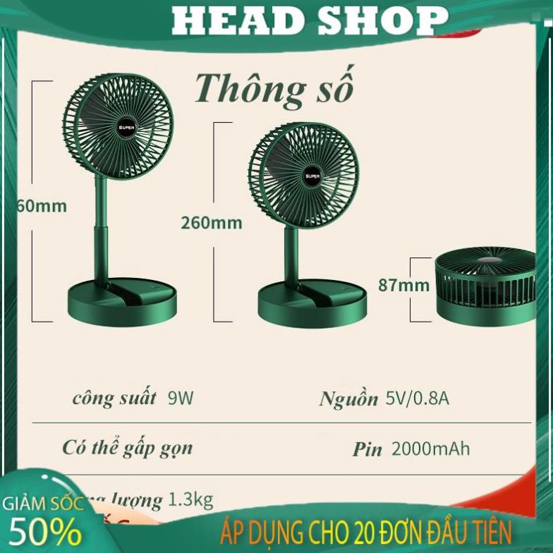 Quạt sạc tích điện mini gấp gọn FS002 mini cầm tay để bàn siêu mát pin dùng 8h 3 cấp độ gió HEAD SHOP