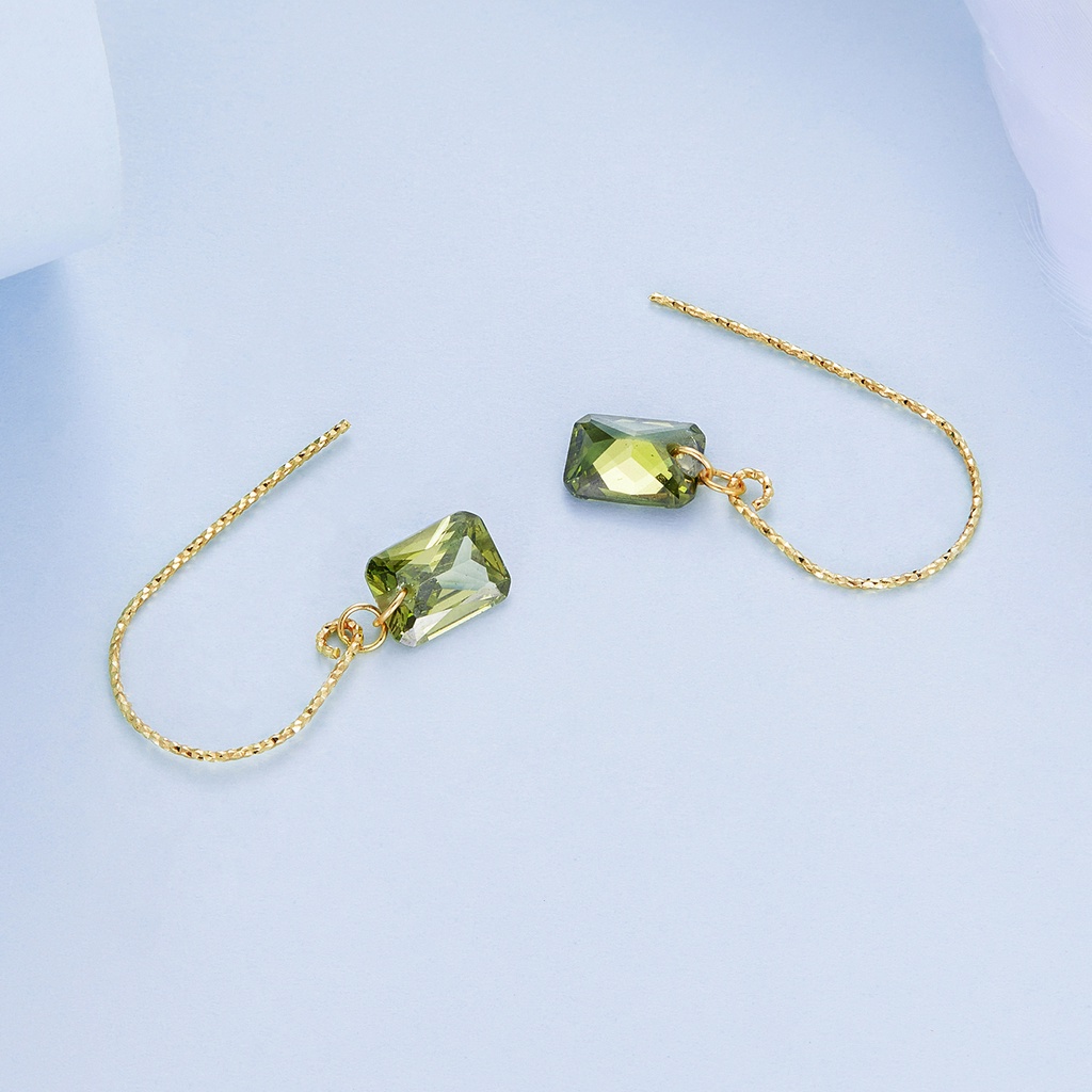 BAMOER Bông Tai Xi bạc 925 ĐíNh Đá Zircon MàU Xanh Lá ThờI Trang