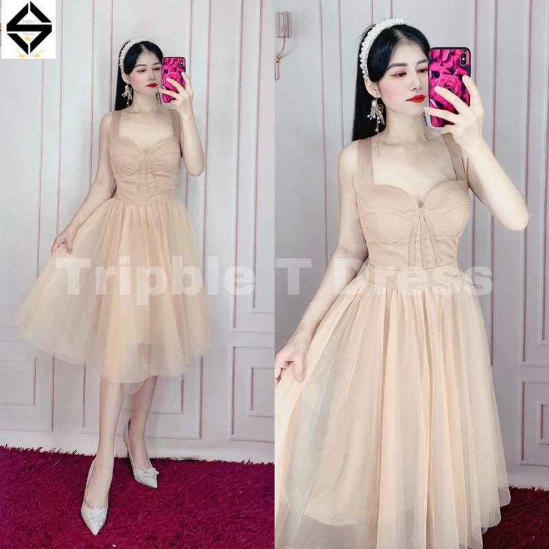 Đầm xoè công chúa 2 dây lót thun mát có độ dãn eo tốt TRIPLE T DRESS - size M/L - MS185Y