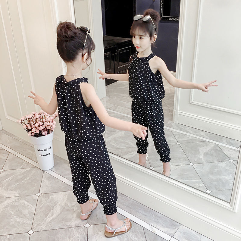 Cô gái phù hợp với mùa hè 2021 phiên bản hàn quốc mới của quần áo trẻ em thời trang trẻ em hai bộ PAPAYA
