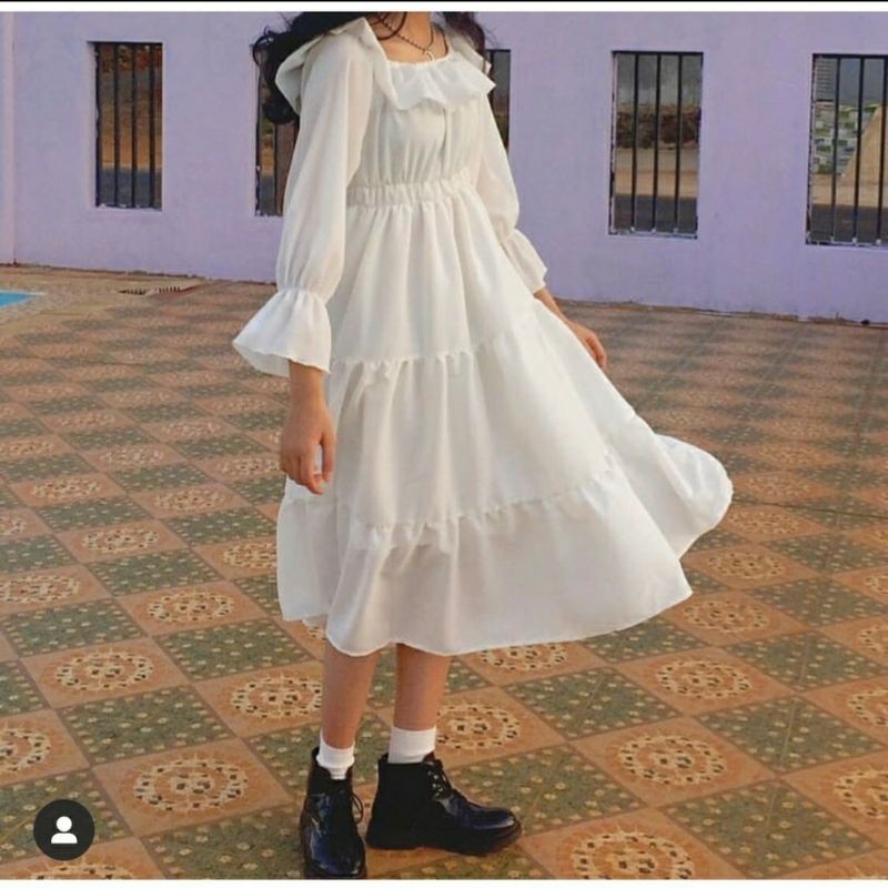 Váy Babydoll vải voan - Đầm Maxi trễ vai tiểu thư MND