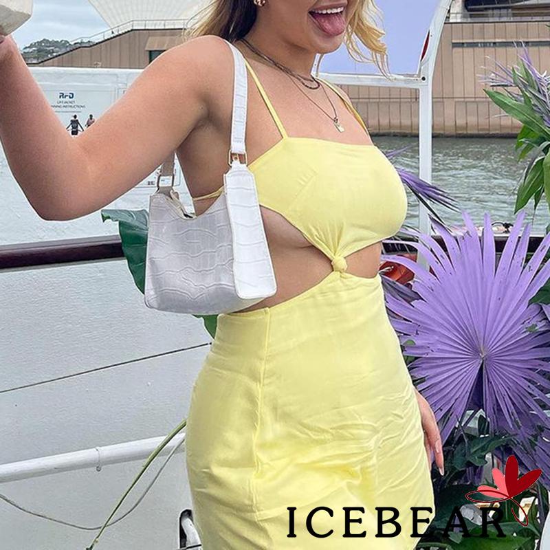 Đầm Dây Mảnh Hở Lưng Màu Trơn Thiết Kế Thắt Nút Cho Nữ