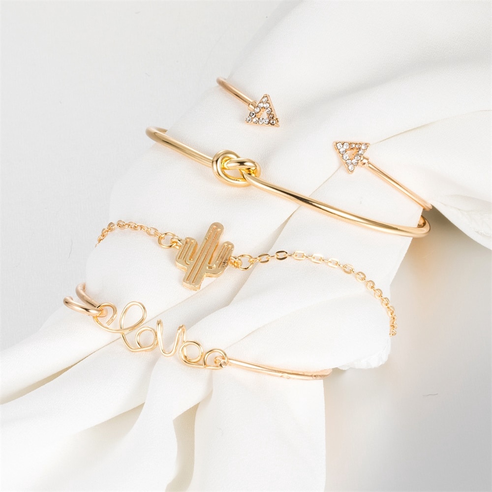 Set 4 Vòng Tay Kim Loại Thời Trang Cho Nữ