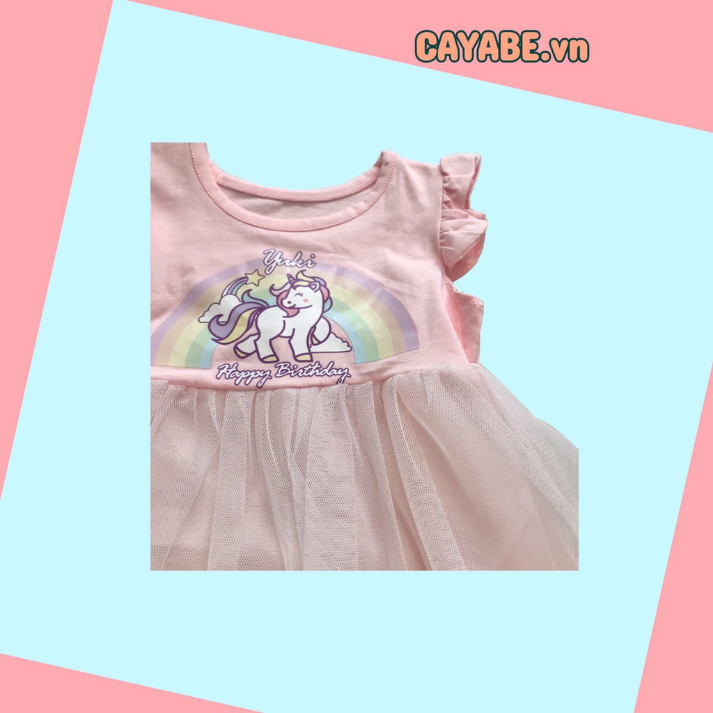 VÁY ĐẦM CHO BÉ GÁI CAYABE VOAN XÒE NGỰA UNICORN - PONY HỒNG NHẠT TAY CÁNH TIÊN (QUẦN ÁO TRẺ EM)