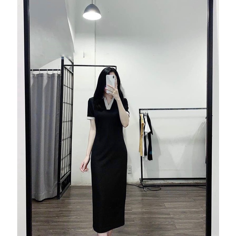 VÁY SUÔNG BODY CỔ TRỤ ÔM DÁNG SIÊU SANG